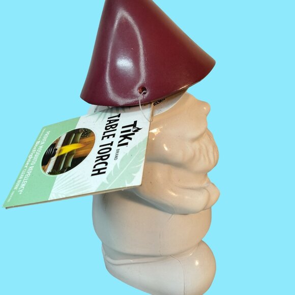 Tiki Table Torch Gnome White Ceramic Red Hat Mosquito Repellent Bite fighter - Picture 6 of 7